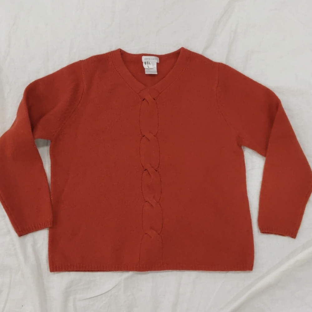 Pierre Cardin 100% shetland wool sweater medium red orange warm cozy